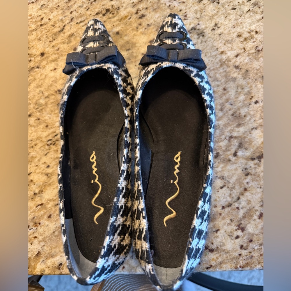 Nina black white houndstooth textured shoe, size 7.5, excellent condition